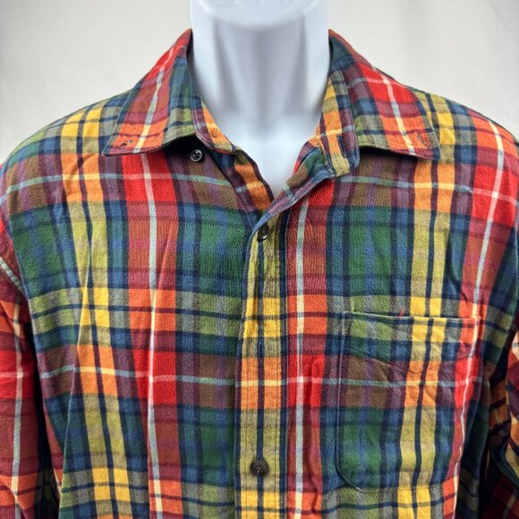 LL Bean Flannel Shirt Men L-Tall Traditional Fit Multicolor Scotch Plaid Button - Picture 2 of 4